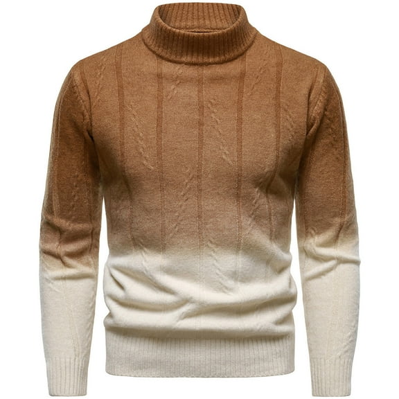 Mens Turtleneck Sweater Long Sleeve Knit Pullover Knit Casual Sweatshirts Gradient Color Slim Fit Basic Tops Outfit (4XL, Brown)