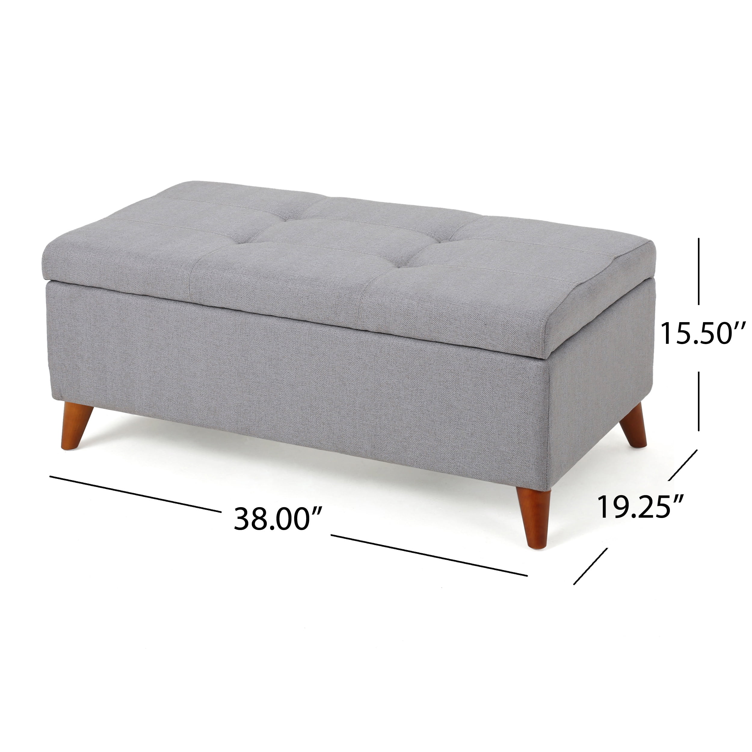 Noble House Haden Rectangular Fabric Storage Ottoman, Light Grey