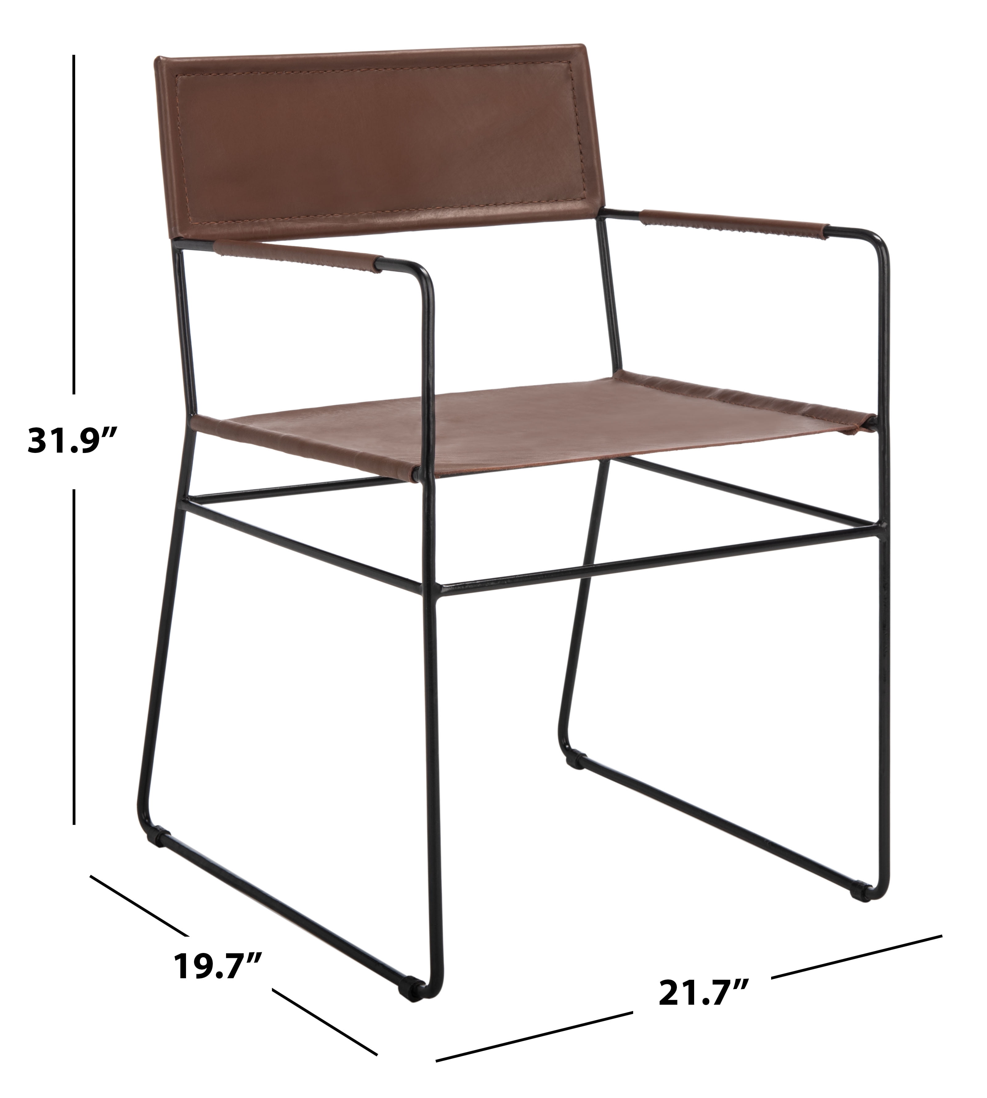 SAFAVIEH Alyx Glam Leather Solid Dining Armchair, Cognac/Black (Set of 2)