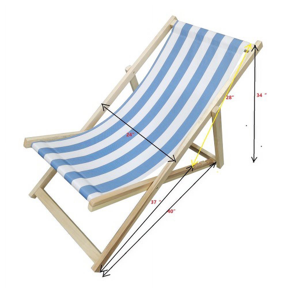 JINS & VICO Beach Lounge Chair, Adjustable Wood Patio Lounge Camp Chair with Sturdy Wooden Frame and Stripe Polyester Canvas, Reclining Portable Chair for Yard Pool Balcony Garden, Blue - image 4 of 7
