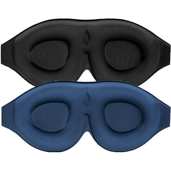 2 Pack 100% Blackout Sleep Masks Most Comfortable Contoured Eye Cups and Nose Covering for Women Men, 3D Pillow Eye Masks 0 Pressure on Eyelids & Eyelashes(Black&Navy)