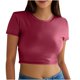 thumbnail image 1 of Mujeres Manga Corta Tops Casual Nuevo Cuello Redondo Imitación Cuero de Manga Corta Top, 95% Poliéster 5% Camiseta de Spandex, Lavado a Mano Hogar Desgaste, 1 of 8