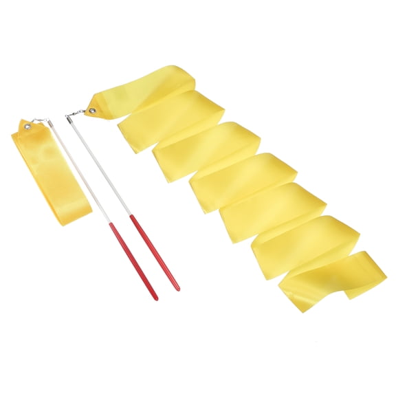 Uxcell 2 Pcs Dance Ribbons, 78.7" Rhythmic Gymnastics Ribbon Streamers Dancer Wand Twirling Dancing Ribbons for Artistic Dancing Gymnastics Training, Yellow