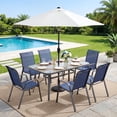 thumbnail image 3 of TLSUNNY Outdoor Dining Table and 6 Chairs Set, with 1.69″ Umbrella Hole, Tempered Glass Top, Stackable Chairs, for All Weather Garden, Party, Backyard, 3 of 13