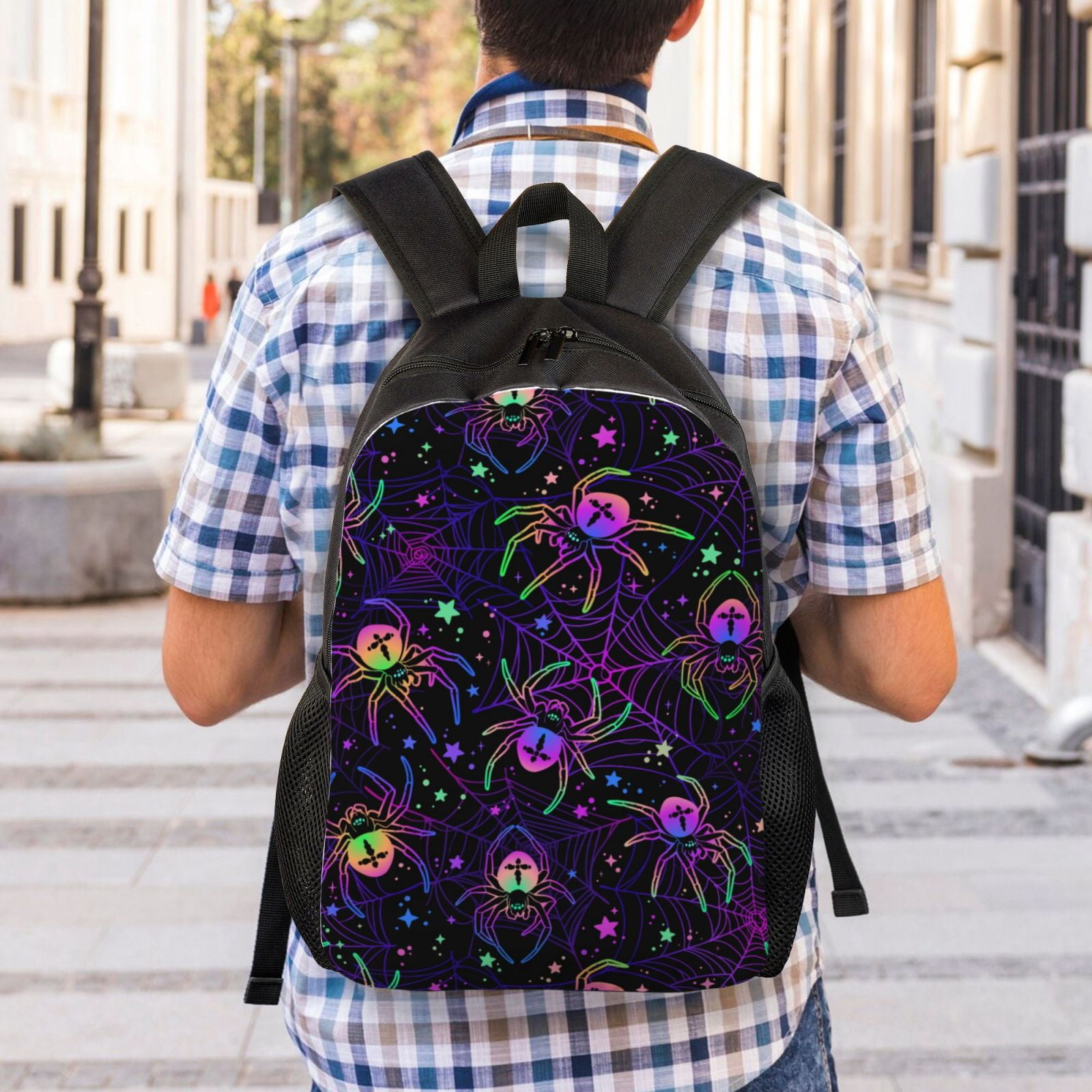 Xecao Multi-colored Spiders Print School Backpack with Laptop Compartment Small Travel Laptop Backpack for Women Men Waterproof College Backpack Simple School Bag
