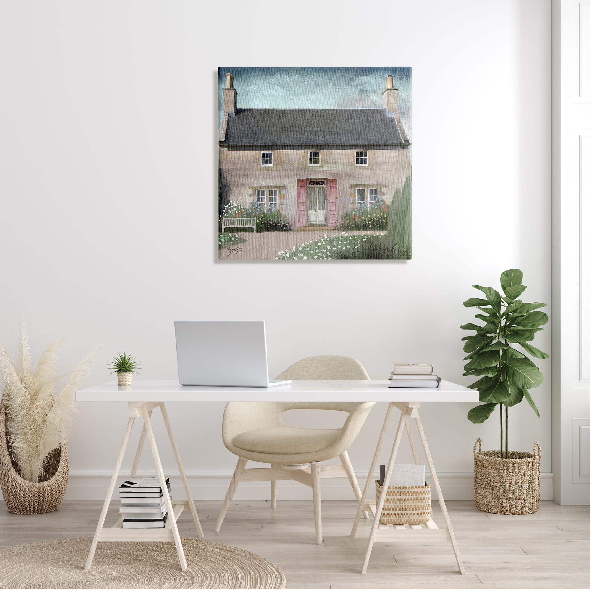 Stupell Industries Peaceful Rural Cottage House Blooming Flower Buds Graphic Art Gallery Wrapped Canvas Print Wall Art, Design by Elizabeth Medley