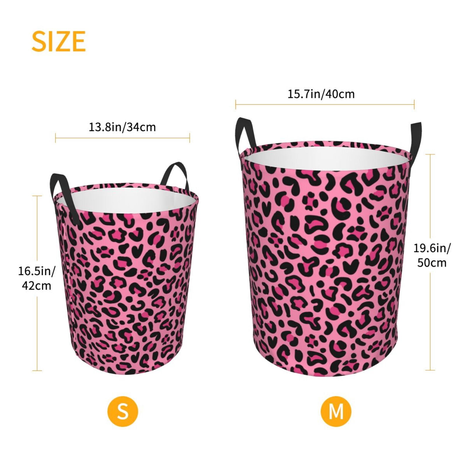 Large Laundry Basket with Handles - pink cute Leopard print Kids Baby Dirty Clothes Laundry Hamper for Bedroom Aesthetic