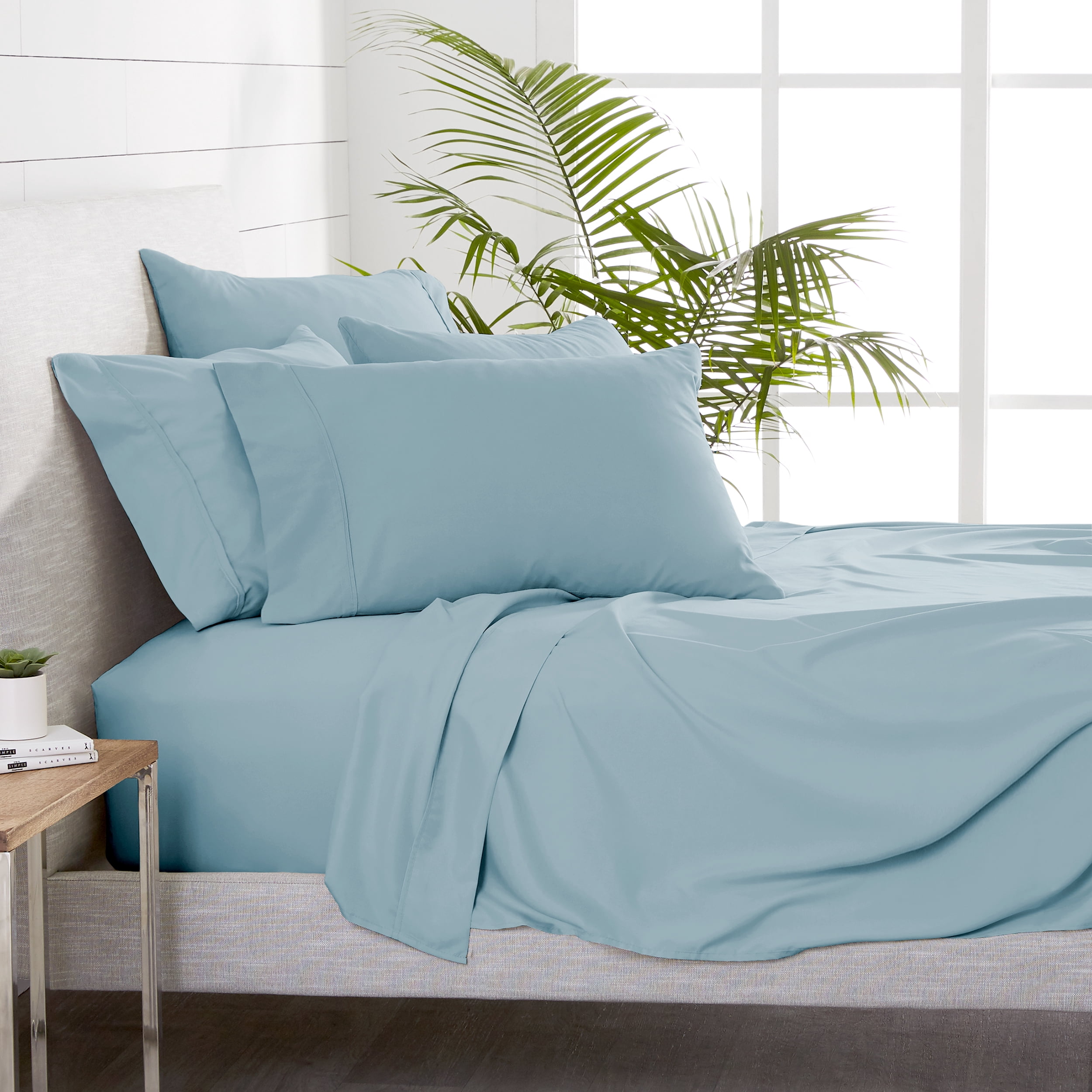 Bare Home 6 Piece Sheet Set, Microfiber, 2 Extra Pillowcases, Cal King, Light Blue
