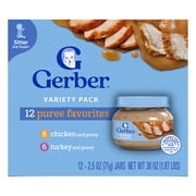 Gerber 2nd Foods Puree Favorites, Chicken and Turkey Baby Food Variety Pack, 2.5 oz Jars (12 Pack)