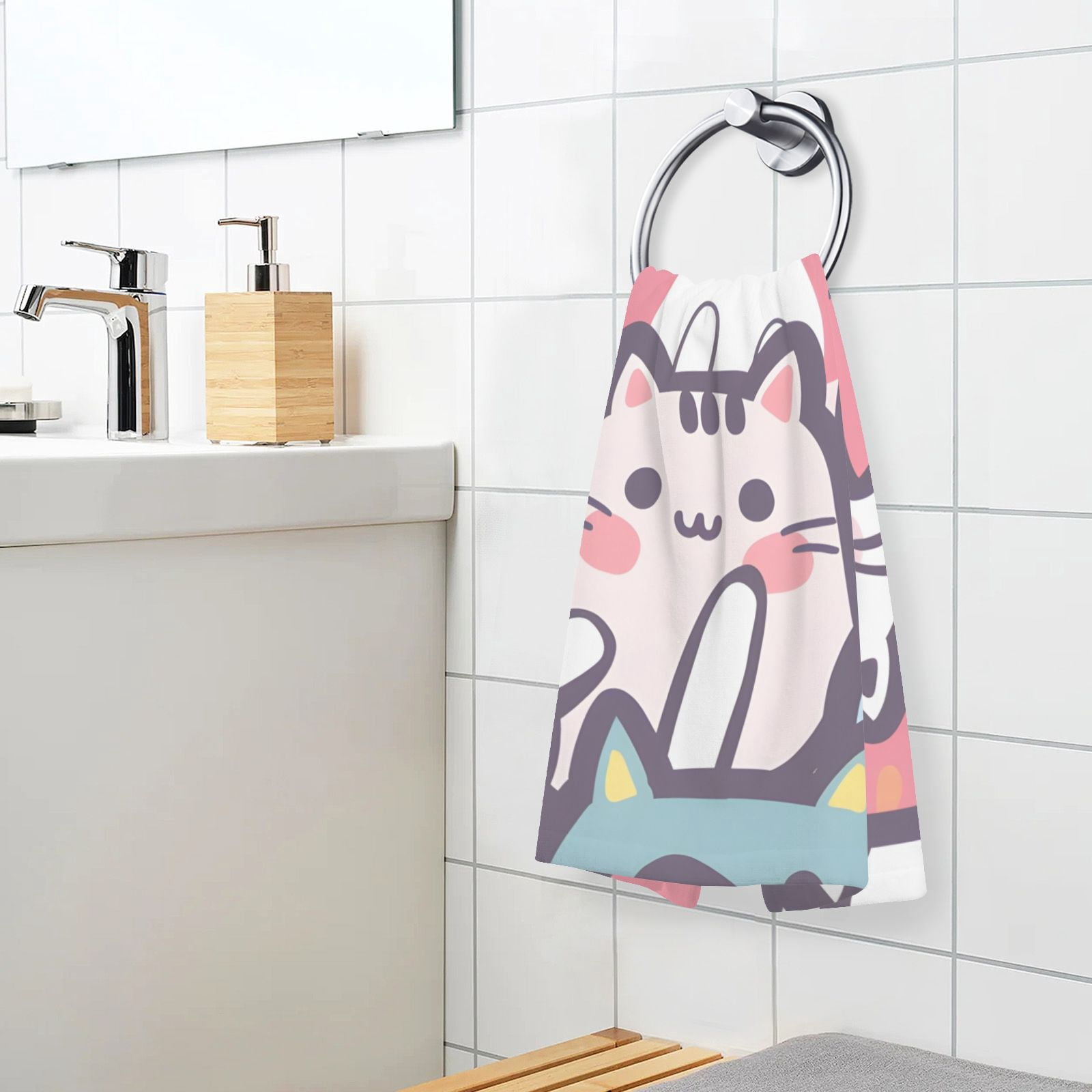 Lovely Cats Hand Towels Cotton Bath Towels Large Face Towels Absorbent for Bathroom 2 Packs