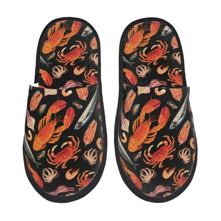 

House Slippers for Women and Men Lobster Squid Crab Comfy Fuzzy Bedroom Slippers Furry Home Shoes for Indoor Outdoor