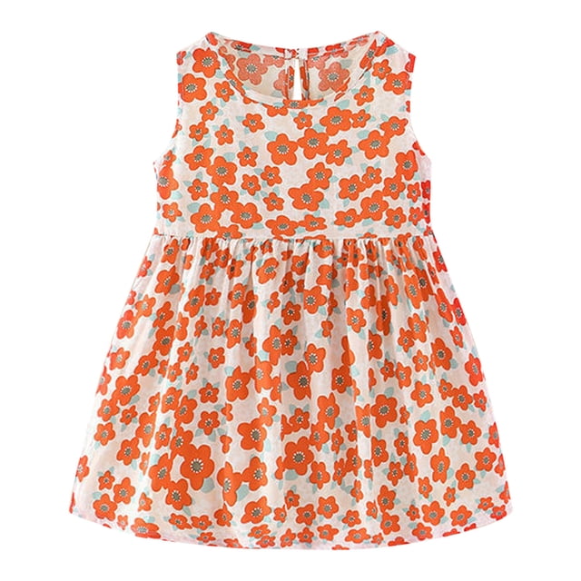 WEAIXIMIUNG Robe 3T Belle Été Filles Tout-Petits Sans Manches Imprimés Floraux Volants Robe Décontractée Vêtements 2-3 Ans