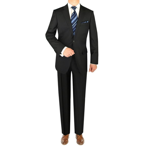 LN LUCIANO NATAZZI Italian Men's Suit 160'S Canali Cashmere Wool 2 Button Stripe Navy Stripe