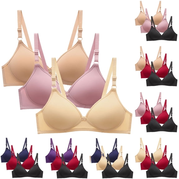3 Pack Bras for Women V Neck Push Up Bra Wireless Bralette T-Shirts Bras with Adjustable Straps