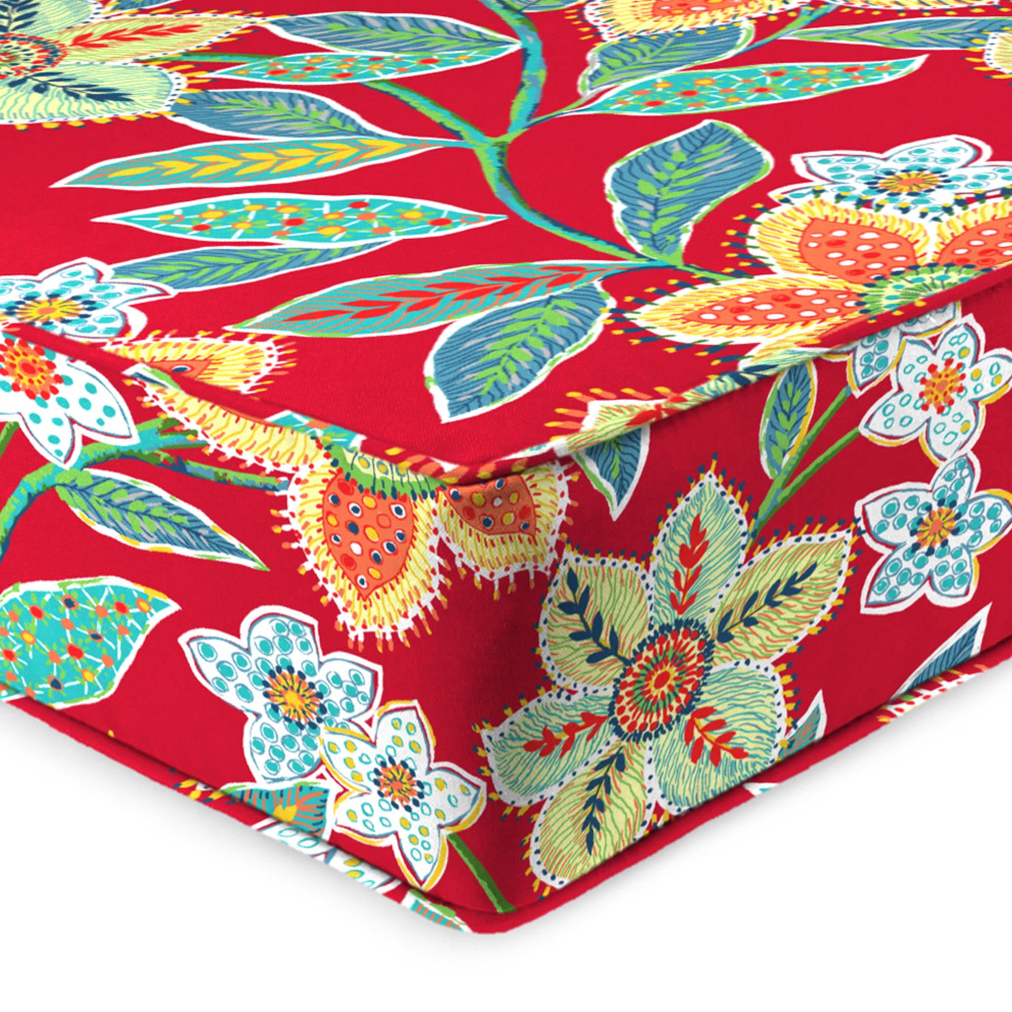 Jordan Manufacturing 46.5" x 24" Leathra Red Floral Rectangular Outdoor Deep Seat Chair Cushion Set with Welt