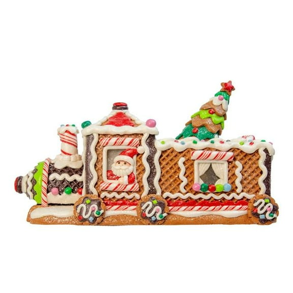Kurt S. Adler 7 in. LED Gingerbread Train with Tree Table Piece - Brown