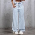thumbnail image 1 of WILLBEST Jeans Mujer Pantalones Vaqueros Desgastados de Cintura Alta Con Pedrería y Pierna Ancha para Mujer, Pantalones Largos Informales Holgados Mediana, 1 of 5