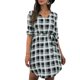 thumbnail image 3 of Vestido de mujer de una pieza con cuello en V, manga larga, estampado a cuadros, cintura con lazo para otoño invierno, 3 of 6