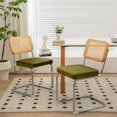 thumbnail image 2 of Set of 2 Mid-Century Modern Velvet & Rattan Dining Chairs with Chrome Legs - Olive Green, 2 of 10