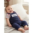 thumbnail image 3 of Loicainy Baby Toddler Boy Girl 4th of July Overalls Outfit 3 6 12 18 Months Patriotic Short Sleeve Striped Romper with Flag Embroidery Pants 2Pcs Clothes Set, 3 of 9