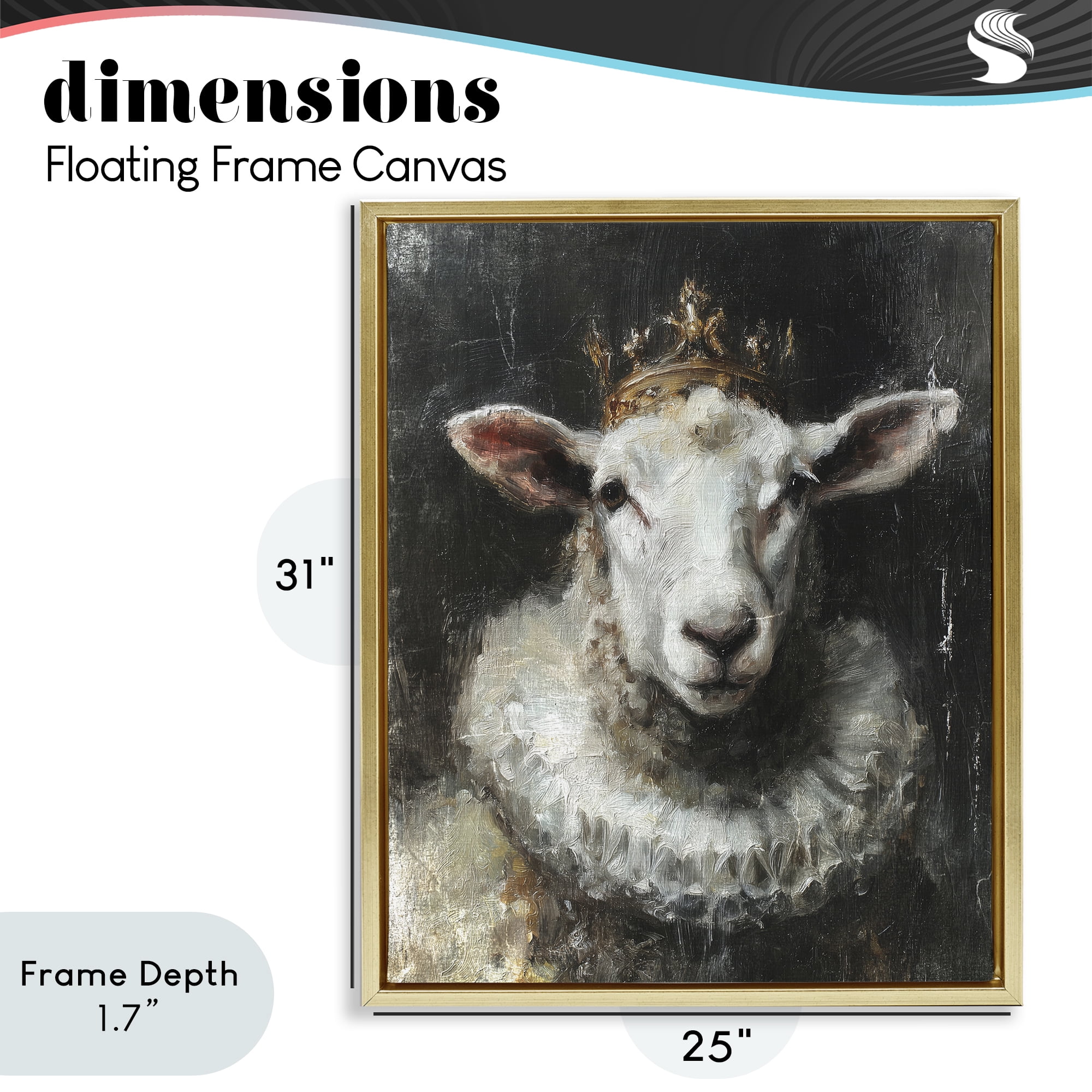 Stupell Industries Crowned Sheep Portrait Gold Framed Floater Canvas Wall Art, design by Svetlana Aleynikova