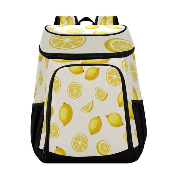 36 Can Capacity Insulated Backpack Cooler Lunch Bag for Picnics, Camping Yellow Lemon Pattern