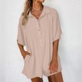 thumbnail image 3 of REALiKUN Women Half Button Collared Loose Romper Half Short Sleeve Athletic Jumpsuits Overalls Workout Hot Shot Tee Romper, 3 of 8