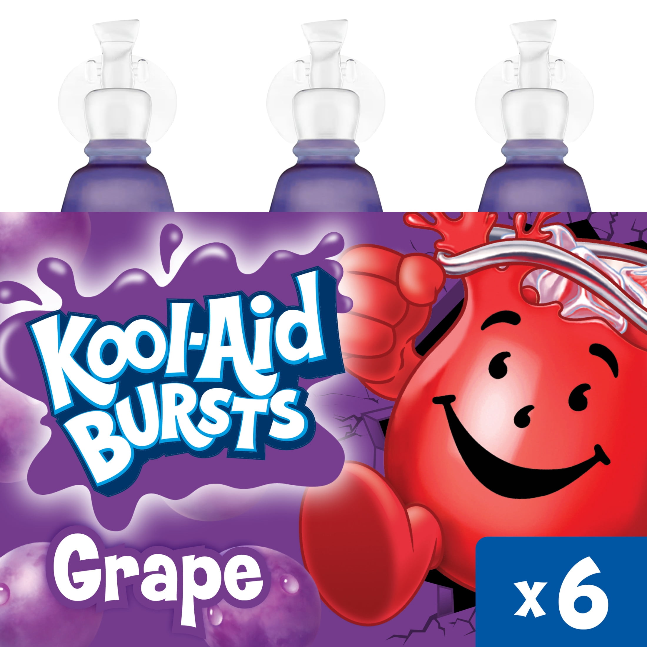 (8 pack) Kool-Aid Bursts Soft Drink, 6 Bottles, for School Lunches and On-the-Go Hydration, artificial flavor Grape, Caffeine Free, 6.75 oz
