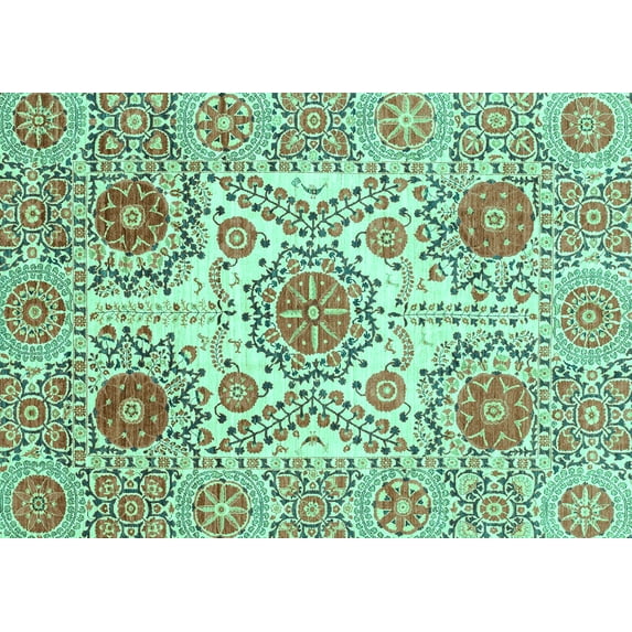 Ahgly Company Machine Washable Indoor Rectangle Abstract Turquoise Blue Modern Area Rugs, 2' x 3'
