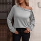 thumbnail image 3 of Jersey de mujer con hombros descubiertos, manga larga, Color puro, sudadera, blusa para Otoño Invierno, 3 of 5