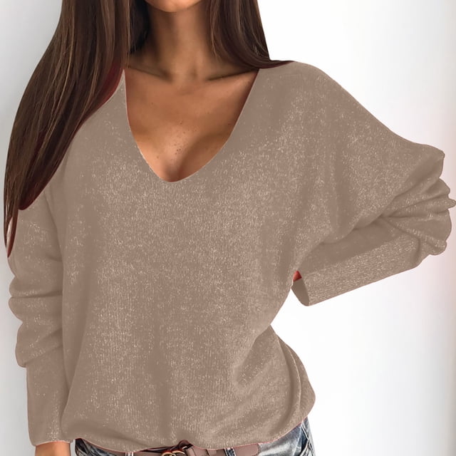 EGNMCR Chandails pour Femmes Mode Automne Tempérament Couleur Bonbon Col en V Chandail