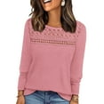 thumbnail image 2 of FRSASU Waffle Knit Tops Women Lace Crew Neck Long Sleeves Shirts Dressy Casual Blouses Basic Pink, 2 of 5