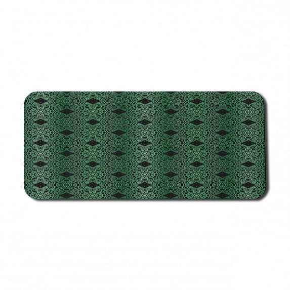 Abstract Computer Mouse Pad, Oriental Style Ornamental Geometrical Motifs Illustration Art Print, Rectangle Non-Slip Rubber Mousepad X-Large, 35" x 15" Gaming Size, Black and Fern Green, by Ambesonne