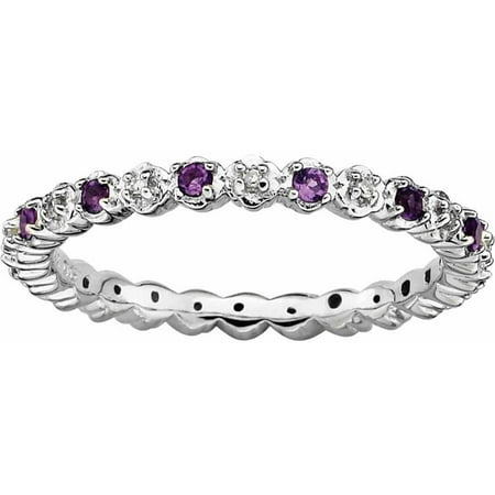 Sterling Silver Stackable Expressions Amethyst & Diamond Ring