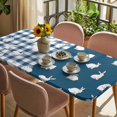 thumbnail image 3 of Japanese Rabbits Table Cloths for 6 Foot Rectangle Tables, Vintage Navy Blue Farmhouse Checkered Patio Waterproof Elastic Fitted Tablecloths, Washable Rectangular Table Cover for Camping, 3 of 8