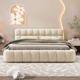 thumbnail image 2 of MODERNLUXE Queen Size Upholstered Platform Bed Frame with Thick Headboard, Linen Fabric Grounded Bed with Solid Wood Frame for Bedroom,No Box Spring Needed,Beige, 2 of 8