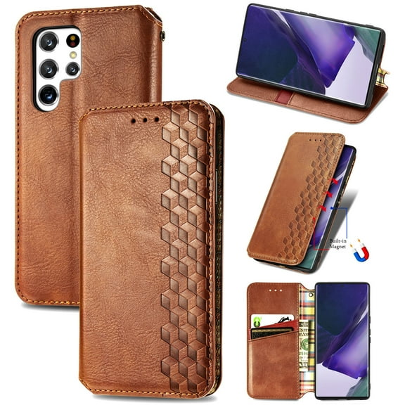 for Samsung Galaxy S25 Ultra Wallet Case, Vintage PU Leather Flip Case with Card Holder Kickstand Hidden Magnet Folio Case Book Cover Compatible with Samsung Galaxy S25 Ultra - Brown