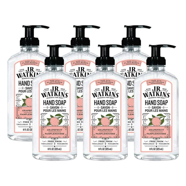 JR Watkins Gel Hand Soap, Grapefruit, 6 Pack, Scented Liquid Hand Wash