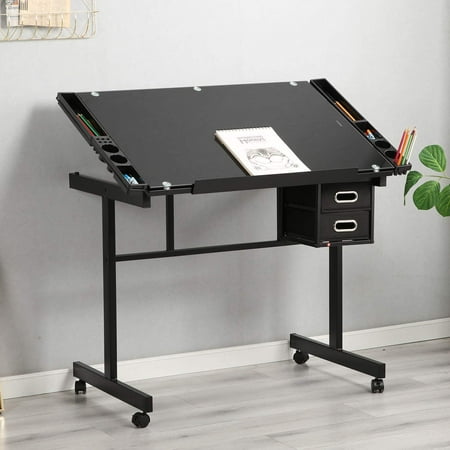 Glass Drafting Table Adjustable Drawing Table Craft Station Center With