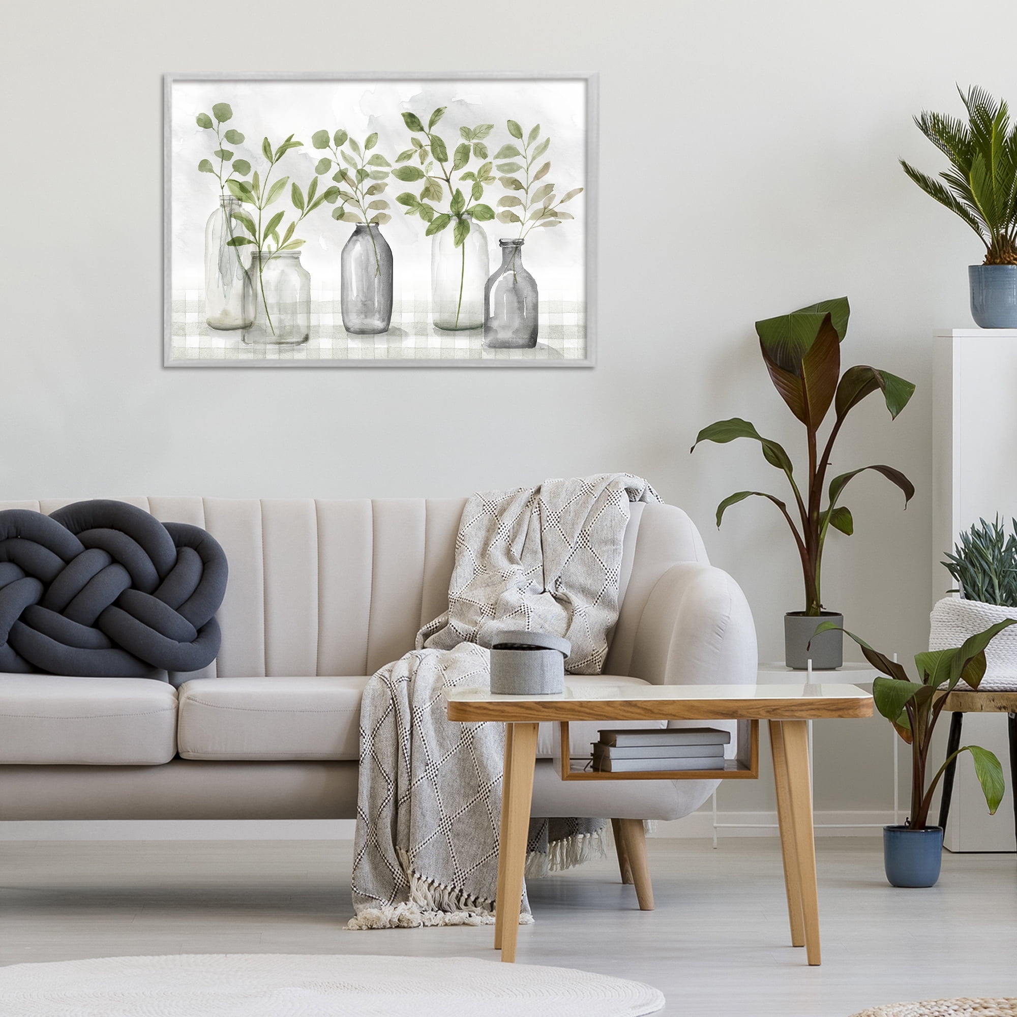 Stupell Industries Greenery Leaves in Vases Gray Framed Giclee Art, design by Nan