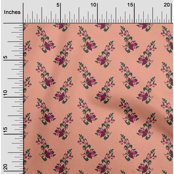 oneOone Cotton Flex Peach Fabric Leaves & Floral Block Sewing Craft Projects Fabric Prints By Yard 40 Inch Wide