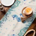 thumbnail image 3 of Seahorse Coastal Table Runner 90 Inches, Summer Nautical Starfish Coral Beige Bed Runner Dresser Scarves Tabletop for Indoor Outdoor Parties/Ceremony/Banquet, 13" x 90", 3 of 8