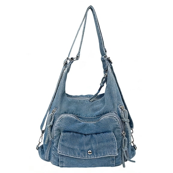 AOMRCOL Denim Shoulder Bag for Women,Large Capacity Tote Bag with Adjustable Shoulder Strap,Casual Multi-Functional Backpack,Women's Crossbody Handbags,Blue