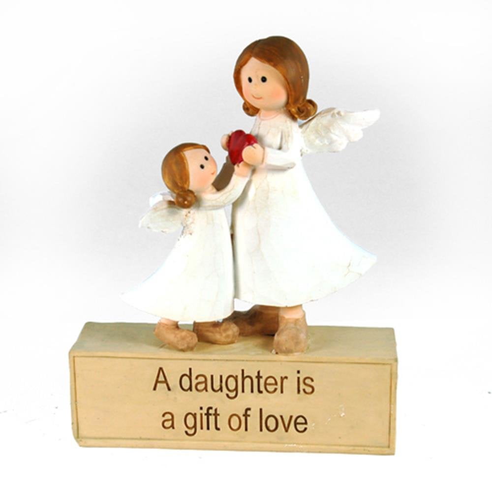 6 Inch Girl and Mom Angel "Daughter" Decorative Figurine, White