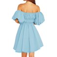 thumbnail image 3 of XINQIHANG Womens Mini Dress Summer Casual Puffy Sleeve Off Shoulder Elastic Waist Aline Flowy Ruffle Dresses, 3 of 7