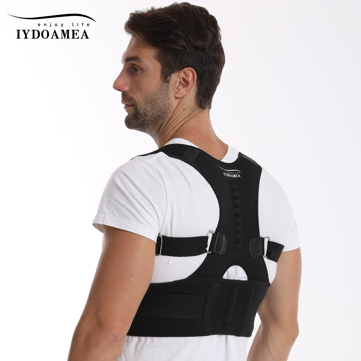 IYDoaMea Posture Corrector Upper Back Support Belt Unisex Magnetic Compression, Black