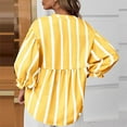 thumbnail image 6 of Trendy Striped Tops for Women 3/4 Length Puff Sleeve Dressy Casual V Neck Blouses Loose Button Up Shirts (XL, Yellow), 6 of 6