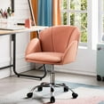 thumbnail image 3 of Desk Chair for Girls, Pink Velvet Home Office Chair on Wheels, Modern Ergonomic Chair, Adjustable Height Swivel Accent Chair Computer Desk Chair, Rolling Vanity Chair with Mid Back, Q16704, 3 of 13
