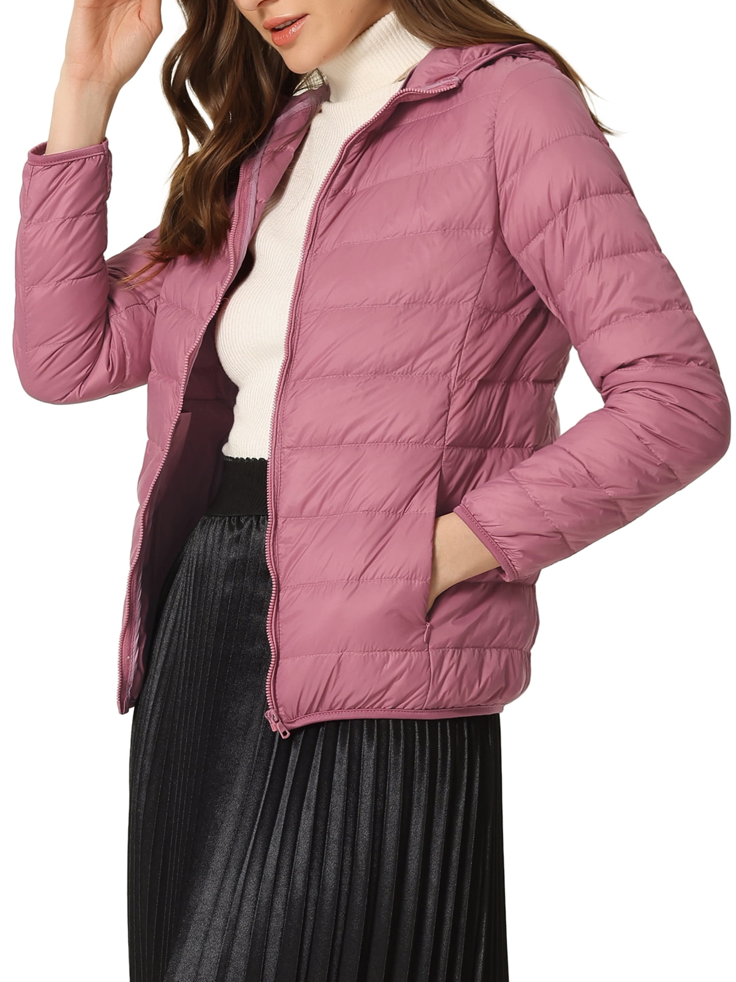 DARING DIVA Women's Hooded Zip Up Short Down Lightweight Jacket XS Pink