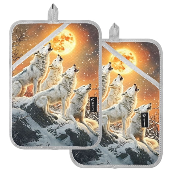 Ryvnso Wolf at Sunset Pattern Oven Mitts Heat Resistant Pot Holders Set of 2 Hot Pads